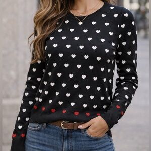 🛍️3for $25🛍️ Denver Hayes Black Heart Print Knit Sweater Size M